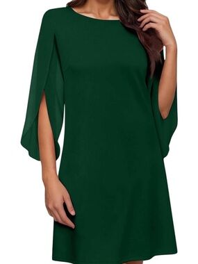 Elegant Forest Green Long Sleeve Split-Sleeve Dress